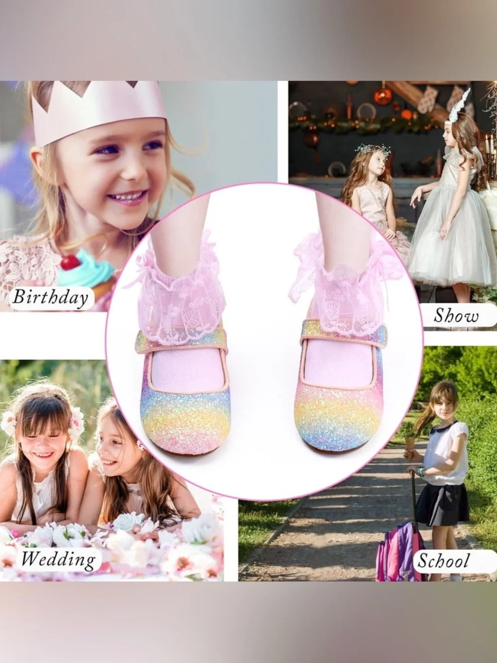 Girls' Glitter Mary Jane Shoes - Pastel Rainbow